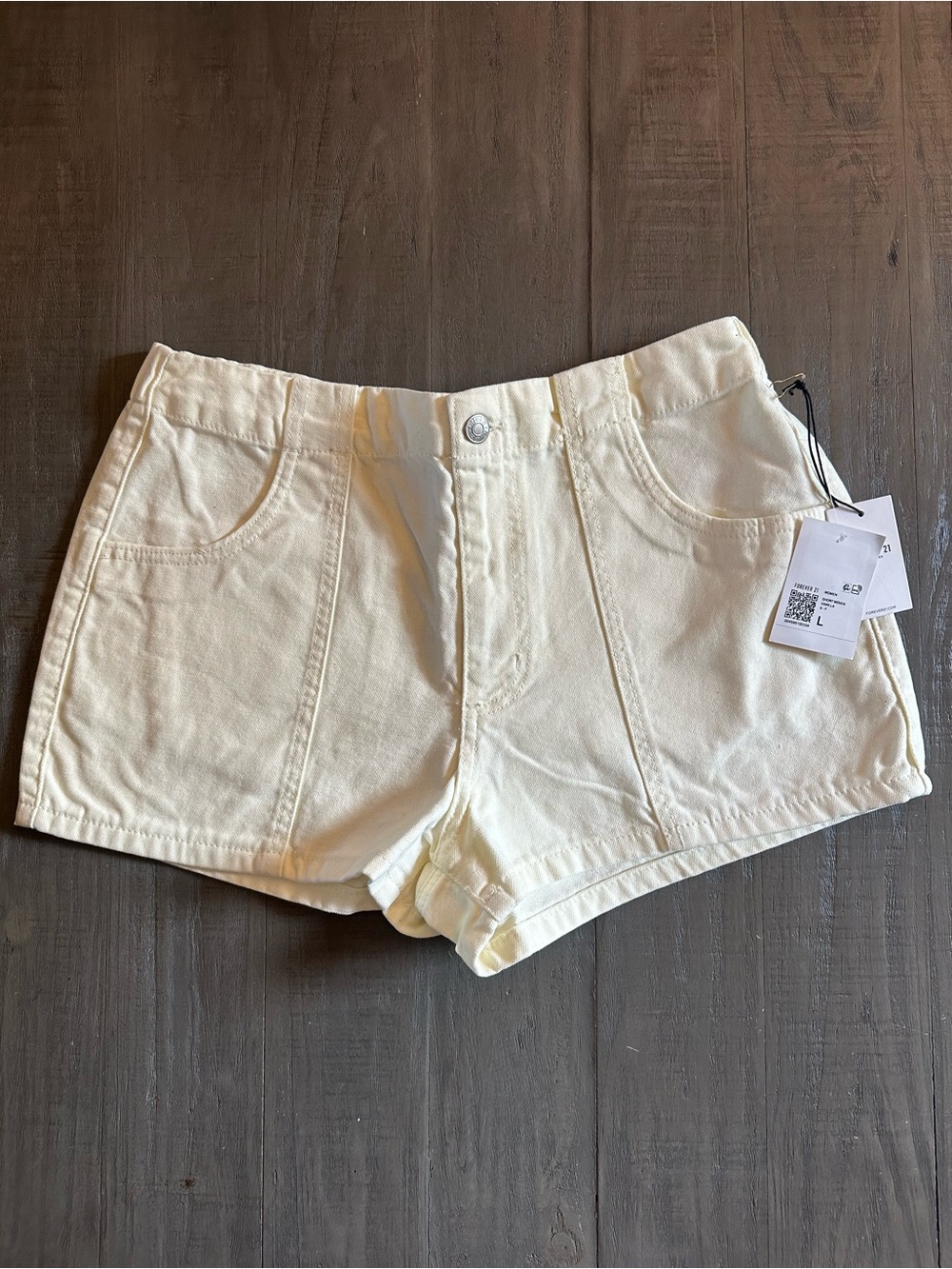 Forever 21 Vanilla Canvas Shorts Women's L White Mid Rise Pockets Zip